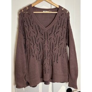 Kimchi Blue Urban Outfitters Mauve Pointelle Knit V-Neck Sweater Womens Small